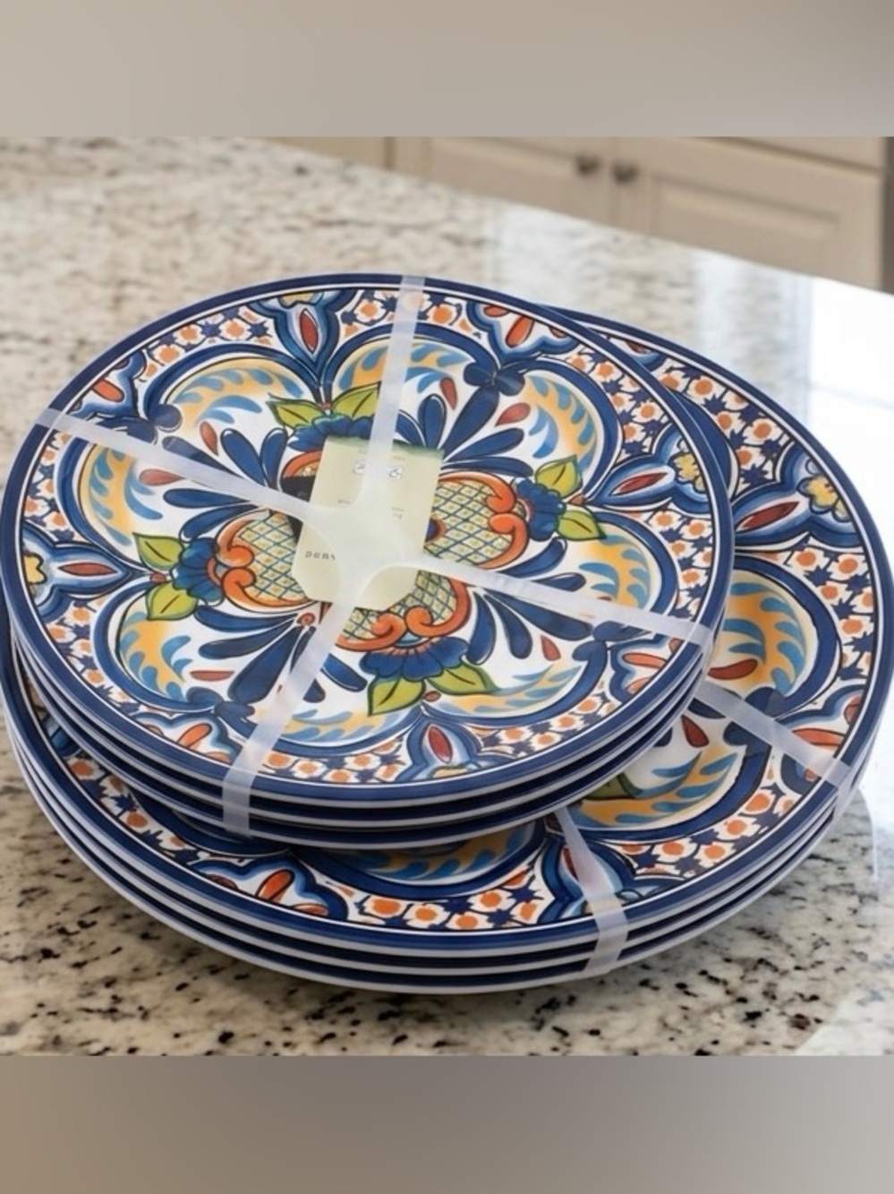 Artisan De Luxe Blue Spanish Medallion Melamine Plates Set - 4 Dinner 4 Salad